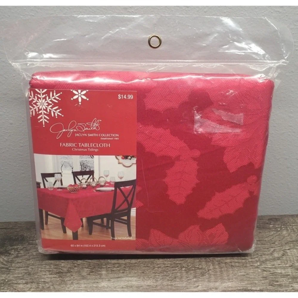 Vtg Jaclyn Smith Christmas‎ Tablecloth Fabric Red Poinsetta Bouquet 60x84 NEW